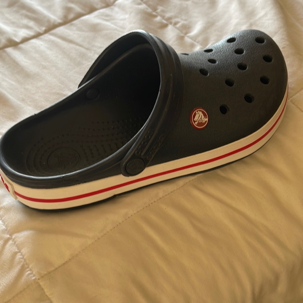 Red, White and Blue Crocs.